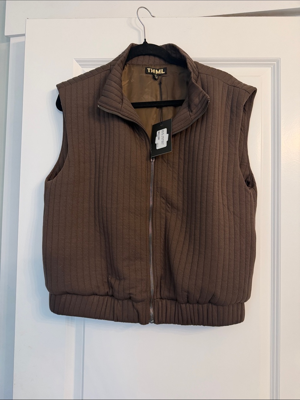 THML Chocolate Brown Quilted Zip-Front Vest